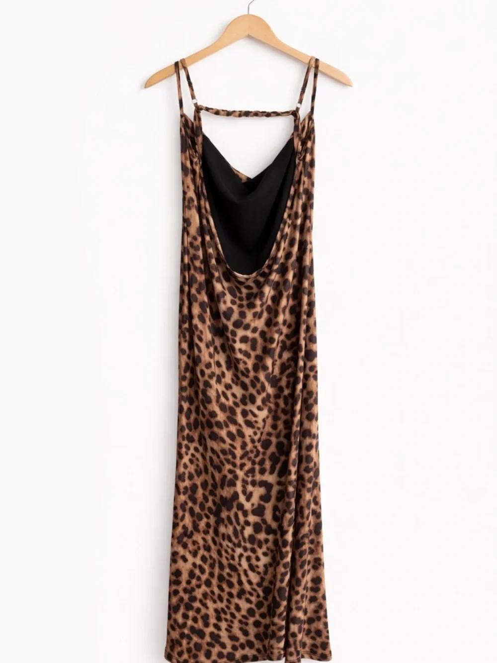 SHEIN Brown Leopard Print Cowl Neck Maxi Dress